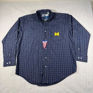 Campus Specialties Michigan Wolverines Shirt Men Large Navy Grid Button Down NWT
